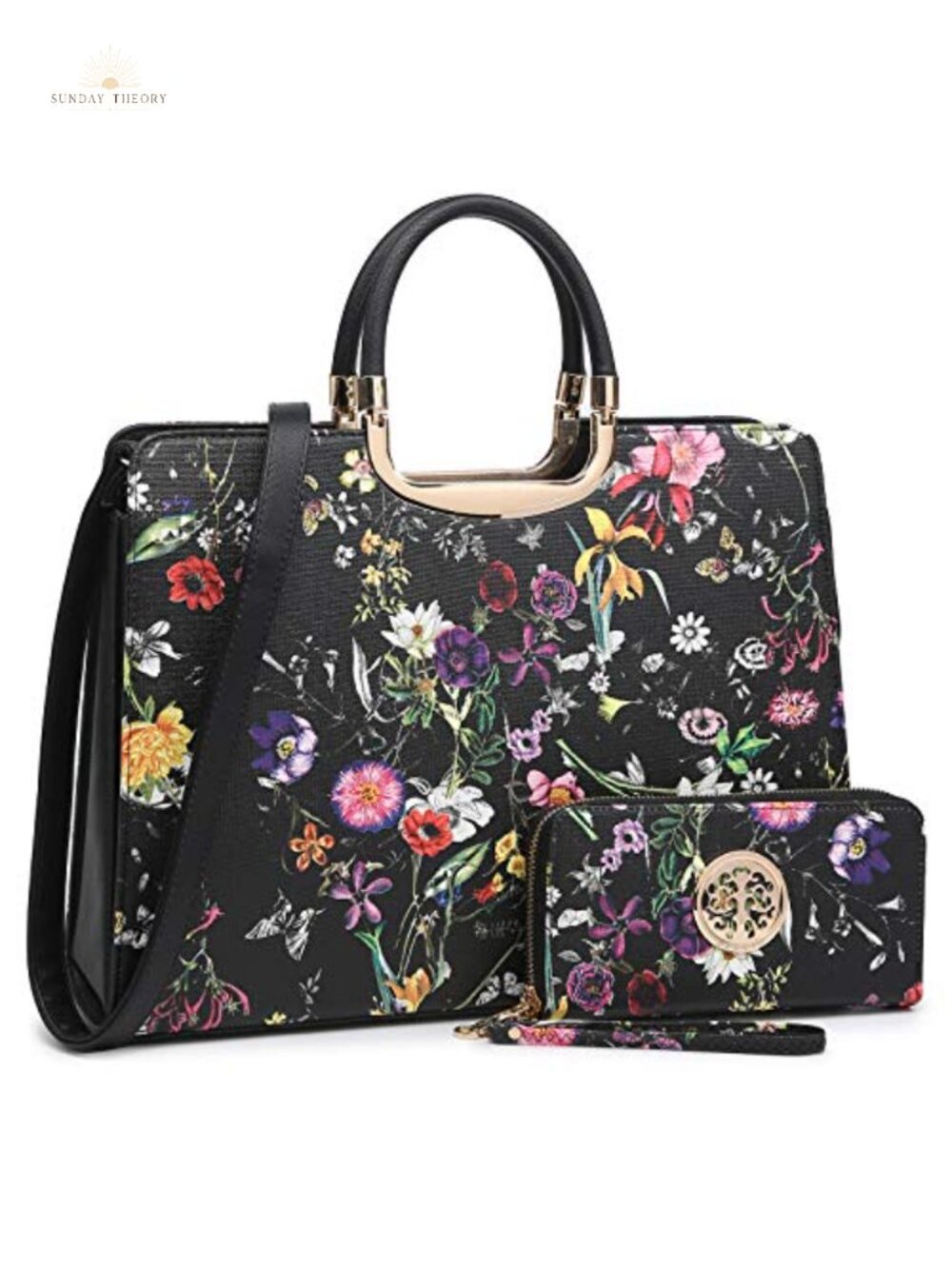 Saffiano Vegan Leather Satchel Tote Purse with Matching Wristlet Set